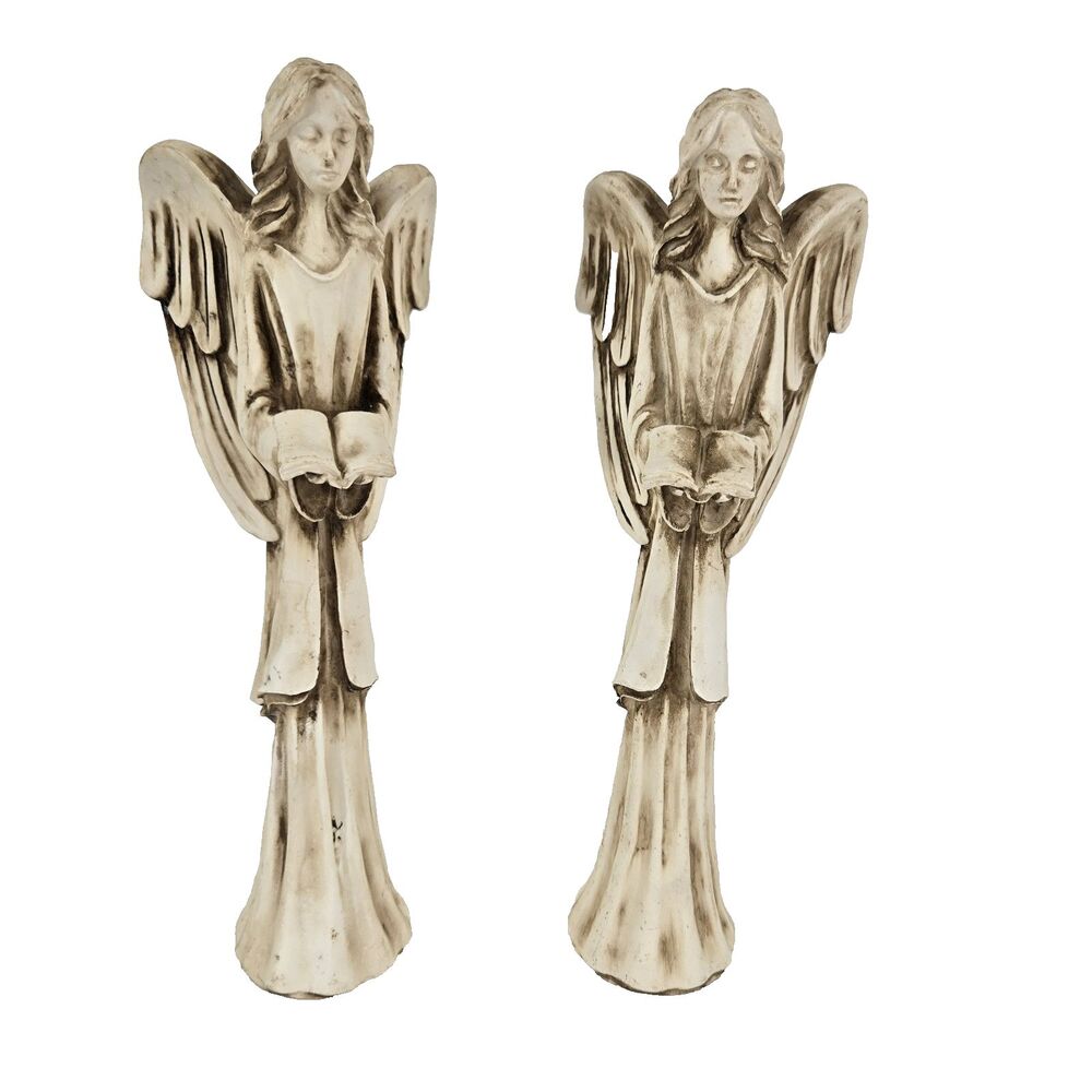 Angel Figurines with Books Vintage Rustic Looking 9.5 Inches Set of 2